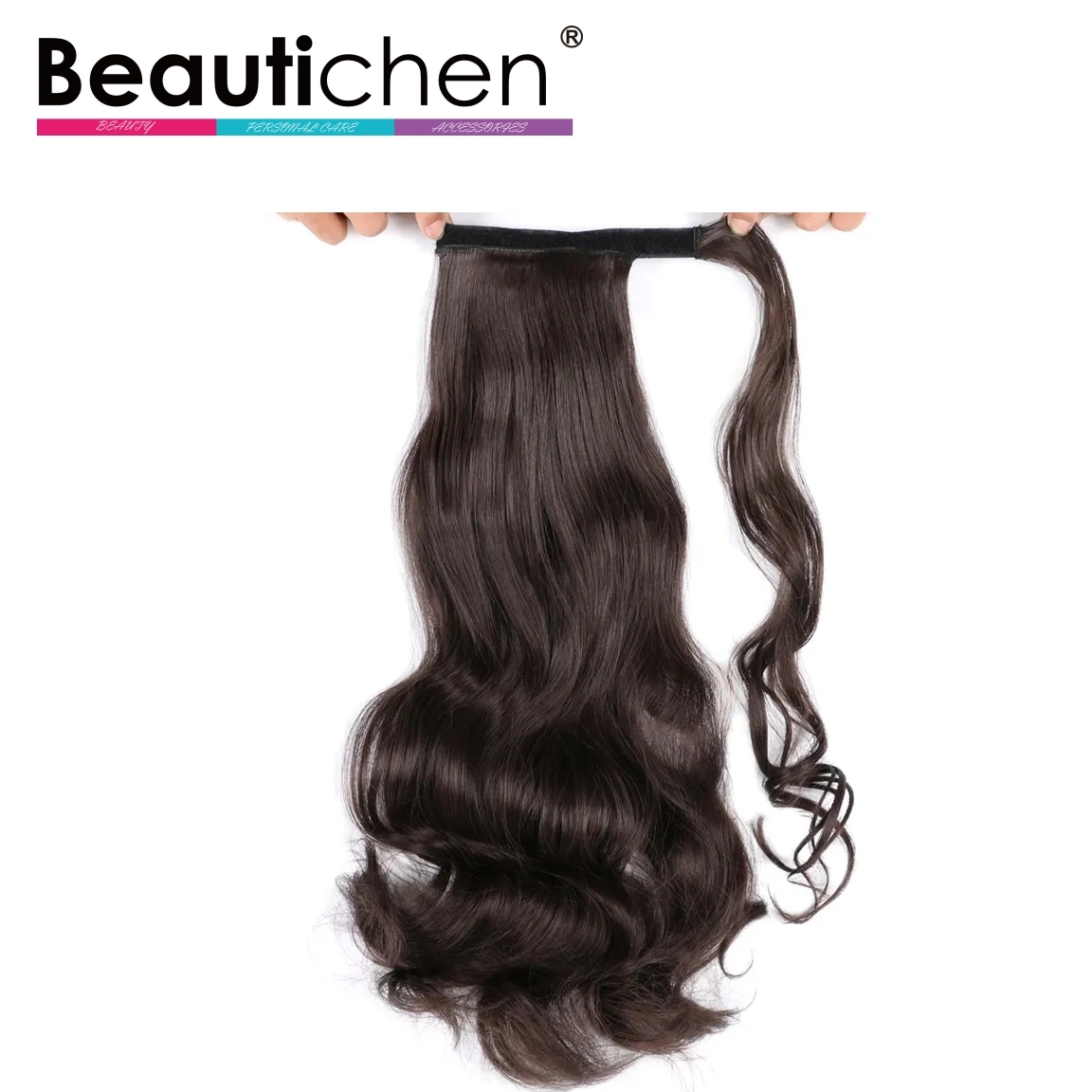 Beautichen barato Venta caliente tejido Cabello ondulado de 17 pulgadas de largo Ponytail Envoltura de la pieza de cabello sintético en el Clip Extensiones de Cabello ondulado Ponytail postizo