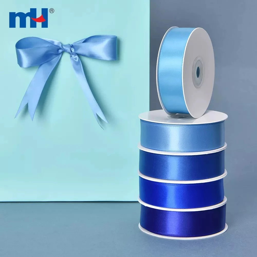 Wholesale/Supplier Gift Decoration Christmas Ribbon Blue Series Shine Single Faced Satin Ribbon