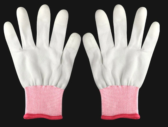 White Nylon Labor Protection Non-Slip PU Finger Top Coated Gloves