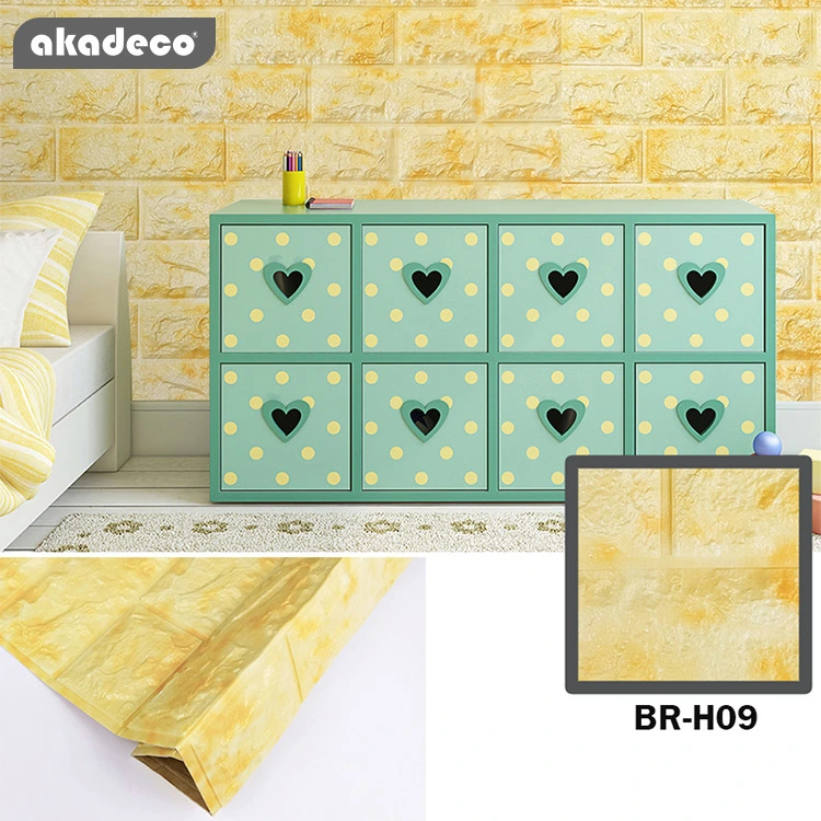 Akadeco Factory Direct Selling Yellow Brick Industrial Wind Simple Self Adhesive Easy to Erase Anti-Fouling Bedroom Simulation 5mm Decorative Wall Paper