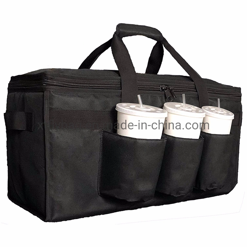 High Quality Warming and Cold Insulated Food Delivery Bag with Cup Holders Polyester Aluminum Foil Cooler Bag Drink Carriers for Catering