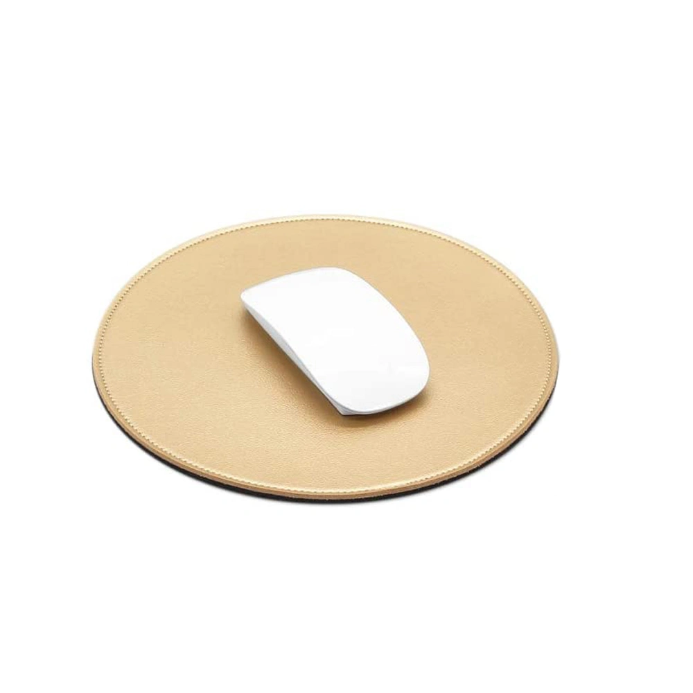 Customized Leather Desk Mat Khaki Mousepad Round Mouse Mat for Desktop