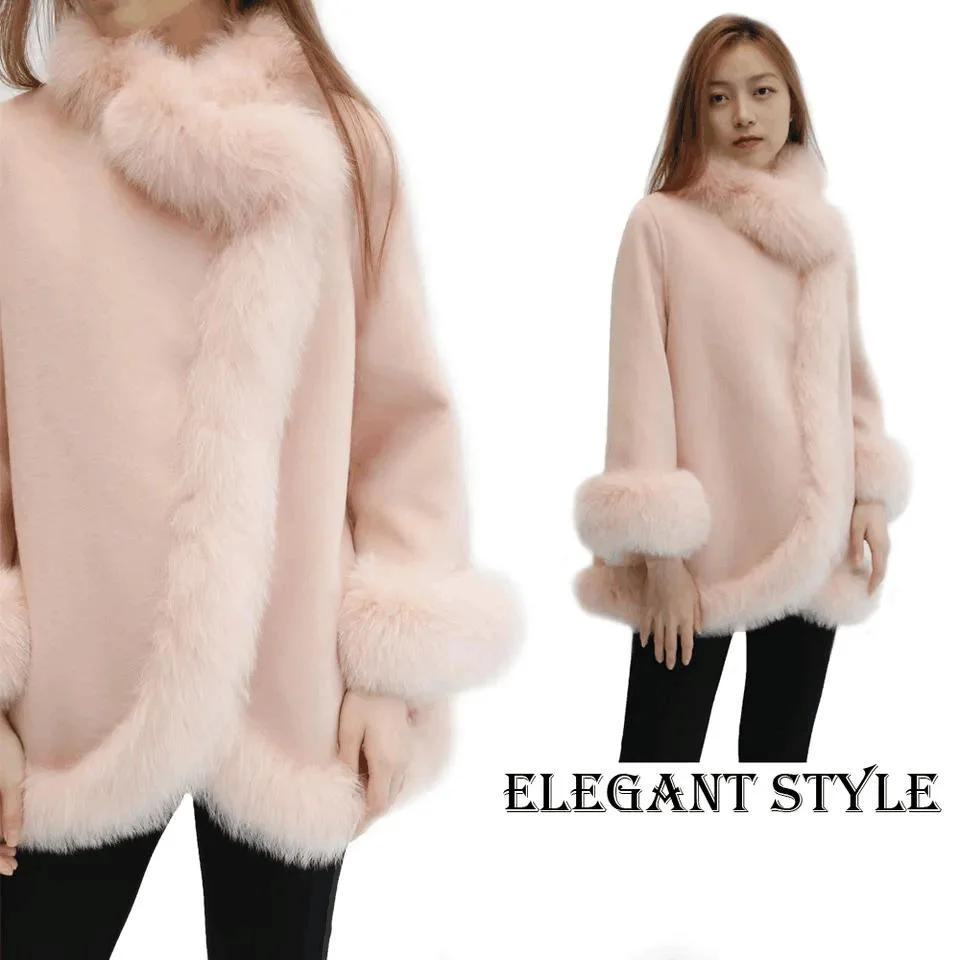 New Design Autumn Winter Warm Women Shearling MID-Length Fox Fur Coats for Ladies