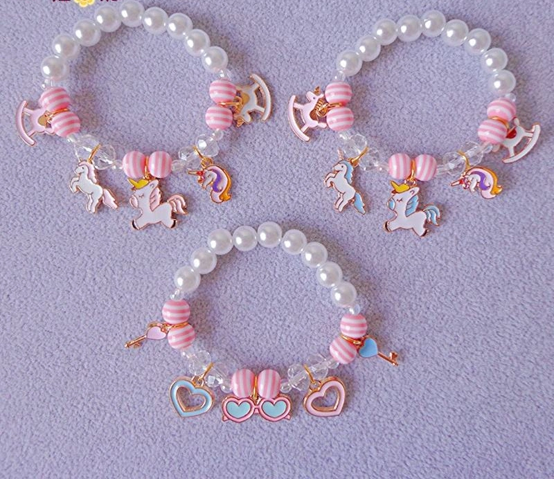 Children Pearl Bracelets Princess Little Girls Cute Unicorn Bracelets Decorative Beaded Accessories