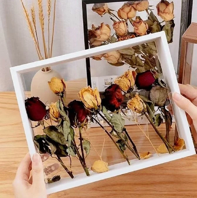 Wholesale Wood Photo Frame Flower Art Hollow 3D Double Frame Transparent Acrylic Display Box