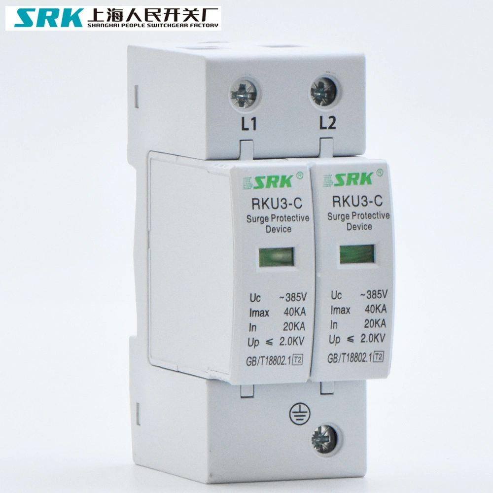 AC 275V 285V 375V 385V 420V T2 10ka 20ka 30ka 40ka 60ka 2 Pole SPD Electrical Surge Protector