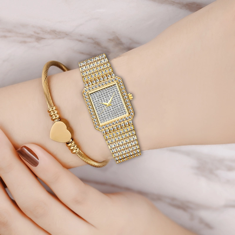 Diamonds Women Fashion Watch Geneva Designer Square Ladies Gift Wristwatch Luxury Brand Quartz 18K Gold Watch