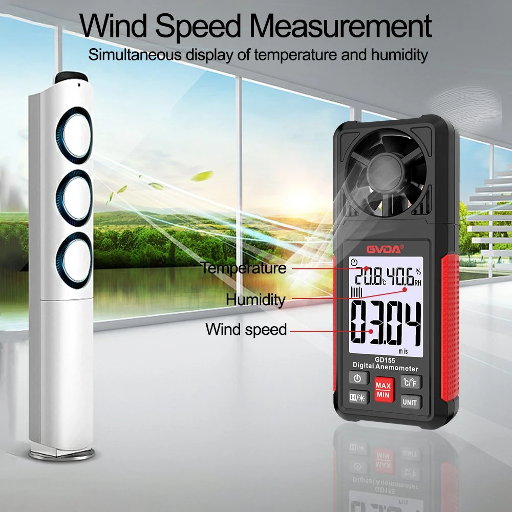 Indicador de velocidad del viento con retroiluminación LCD digital con humedad de temperatura Metro