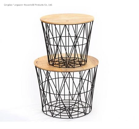 Modern Metal Iron Round Side Table with MDF Wood Cover