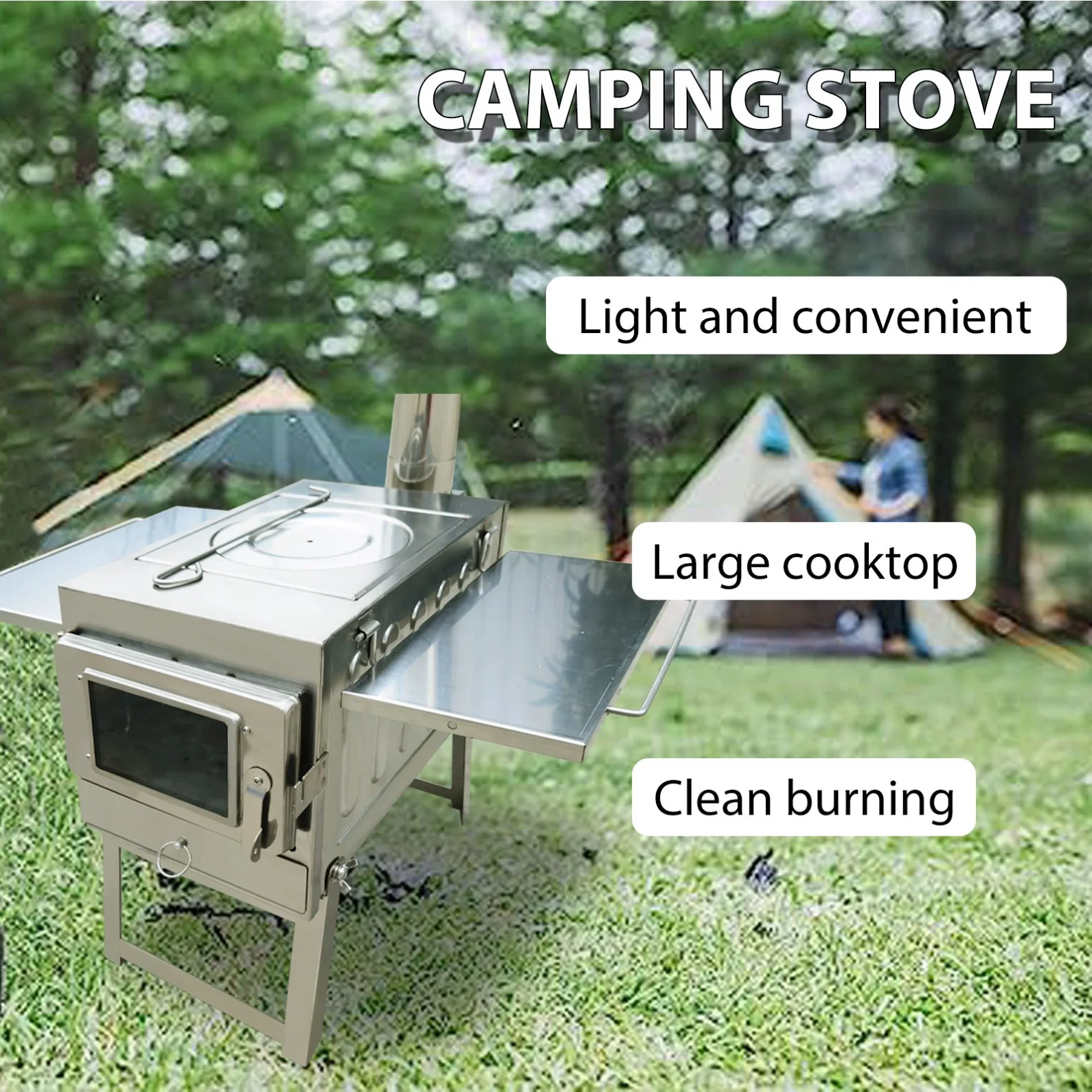 Stainless Steel Household Smokeless Stove Multifunctional Integrated Charcoal Stove Portable BBQ Grills Outdoor Camping Stove