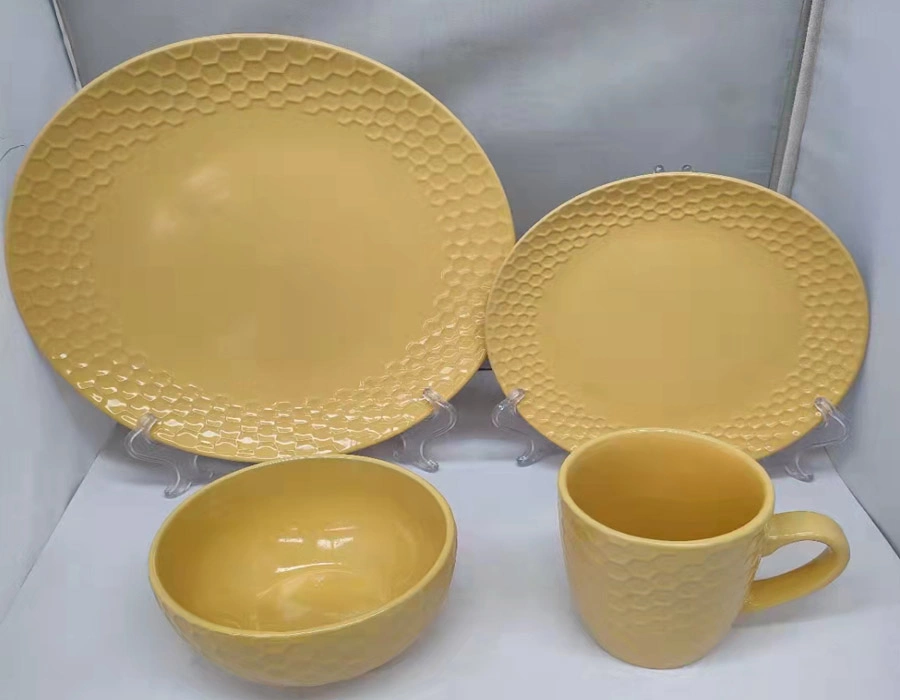 Yellow Carved Ceramic Tableware Jingdezhen Ceramic Dinner Set Factory Direct Sales