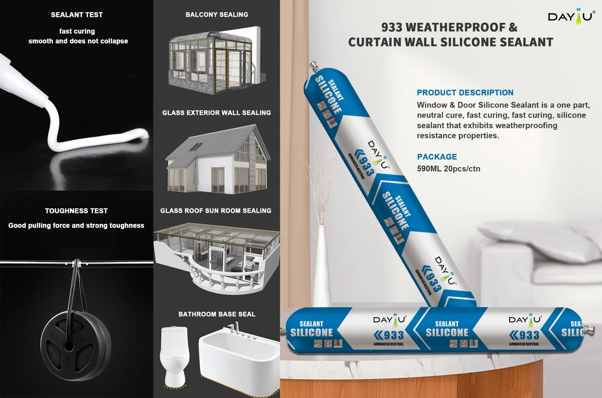 Silicone Glass Curtain Wall Weather Resistant Aluminum Facade Sealants Construction Adhesives