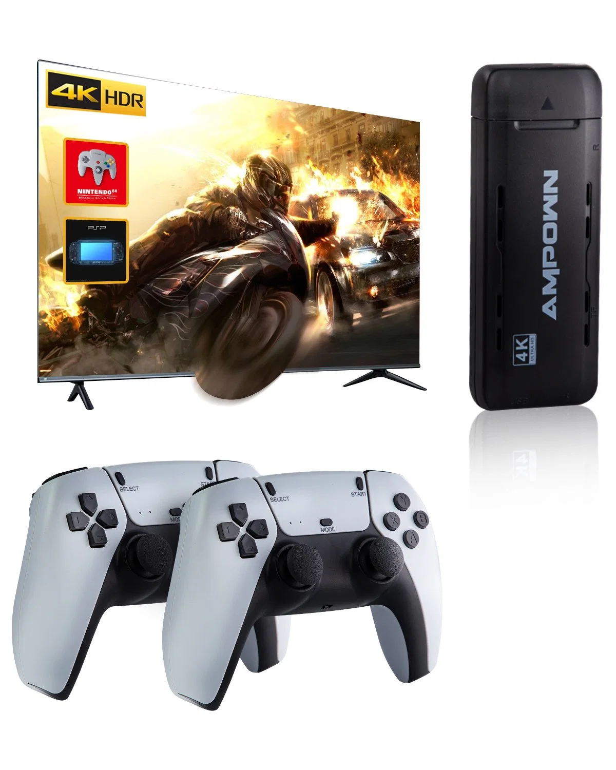 Ampown U9 Console de jeux vidéo Jeux HD 2.4G 10000+double poignée Accueil portable sans fil Mini-jeu TV Stick pour PSP/FC/émulateur N64