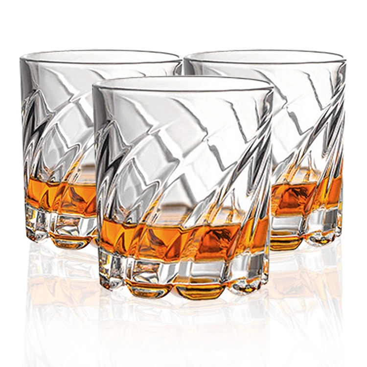 Free Sample Luxury Crystals Embossed Creative Wine Glasses Twisted Striped Rotatable Whisky Glass Tumbler Cup