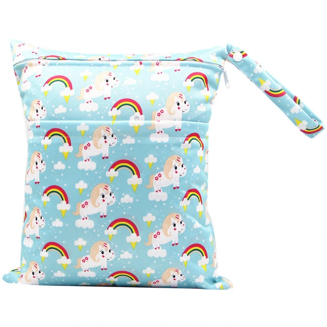 Small Printed Reusable Baby Cloth Diaper Wet Bags Breast Pads Waterproof Travel Bag