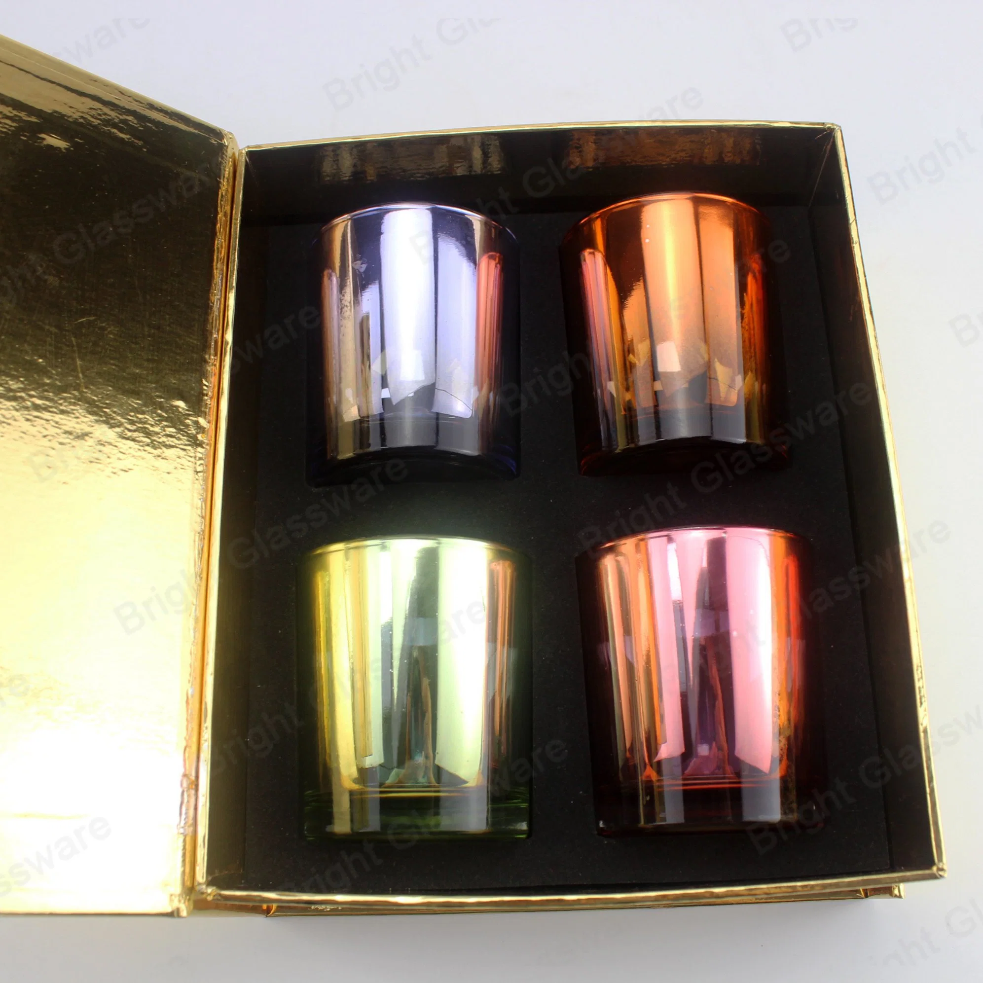 Colorful Electroplated 4 Glass Candle Jar Set with Magnetic Paper Gift Box