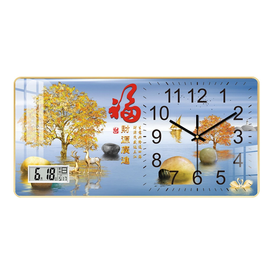 Creative Rectangular Living Room Crystal Porcelain Painting Hanging Wall Quartz Clock