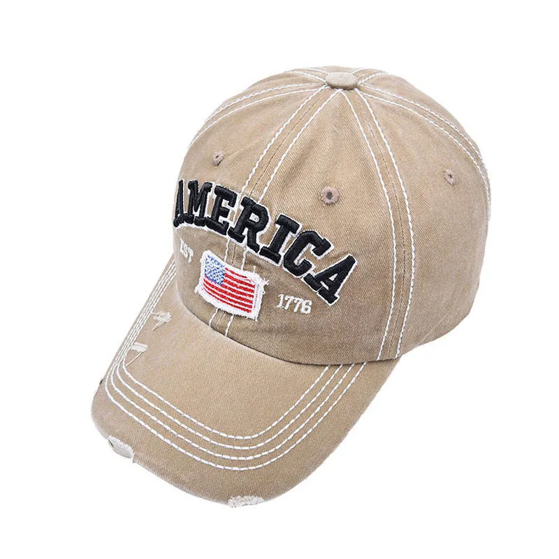 Bandera de EE.UU Casual Parche Papá Hat desestructurado 6 Panel caqui gorra de béisbol