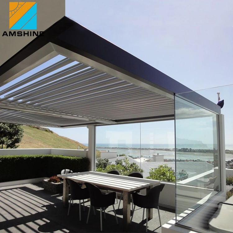 Fácil montaje motorizado eléctrico de lujo Pergola apertura techo Louvre exterior Impermeable moderno Pergola aluminio Louvre techo Pergola Tent