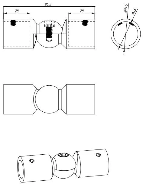 Bathroom Shower-Enclosure Hardware Pipe Fitting 304-Stainless-Steel Support Bar Pipe Connector