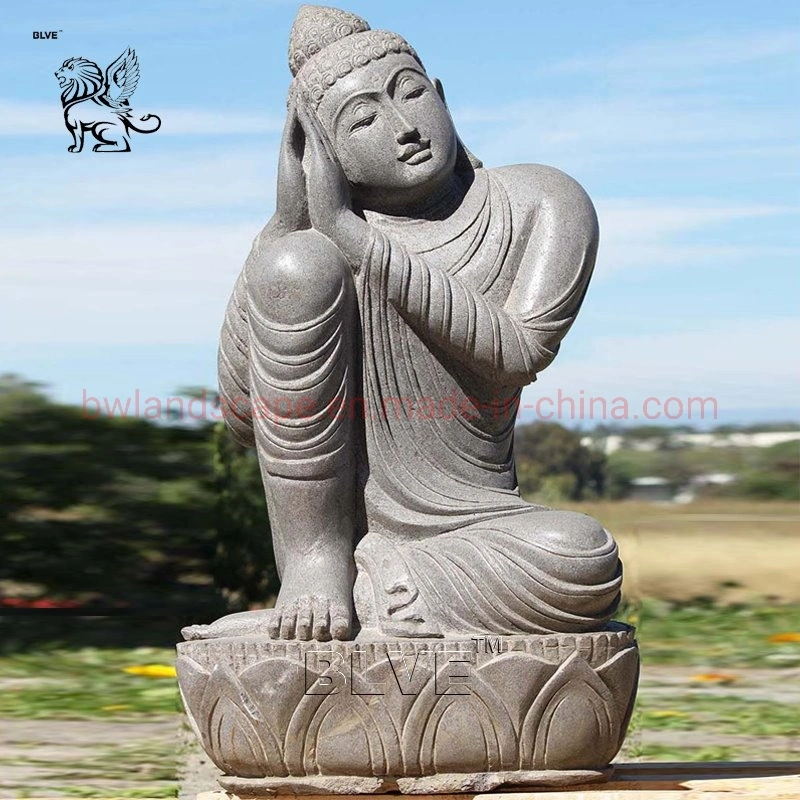 Religious Black Natural Stone Garden Buddha Statue Marble Life Size India Sitting Budha Sculpture