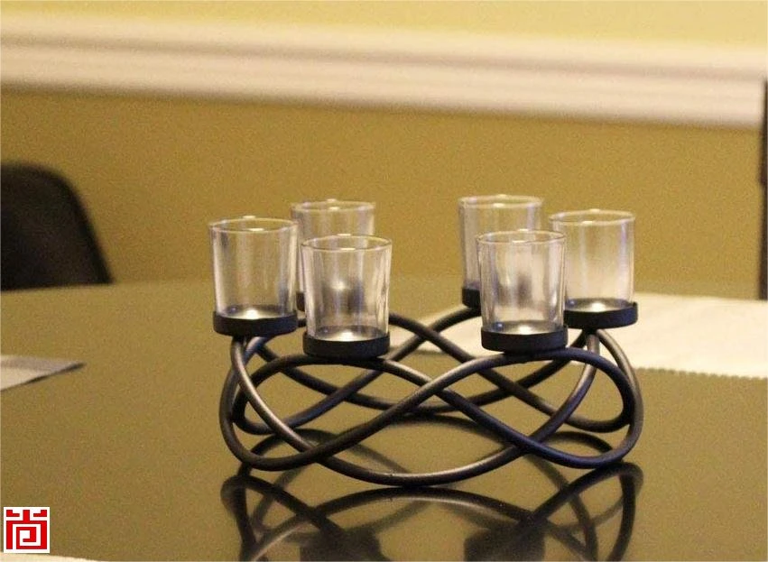 Black Iron Table Centerpiece Candle Holder Various Color Glass Votive Cups