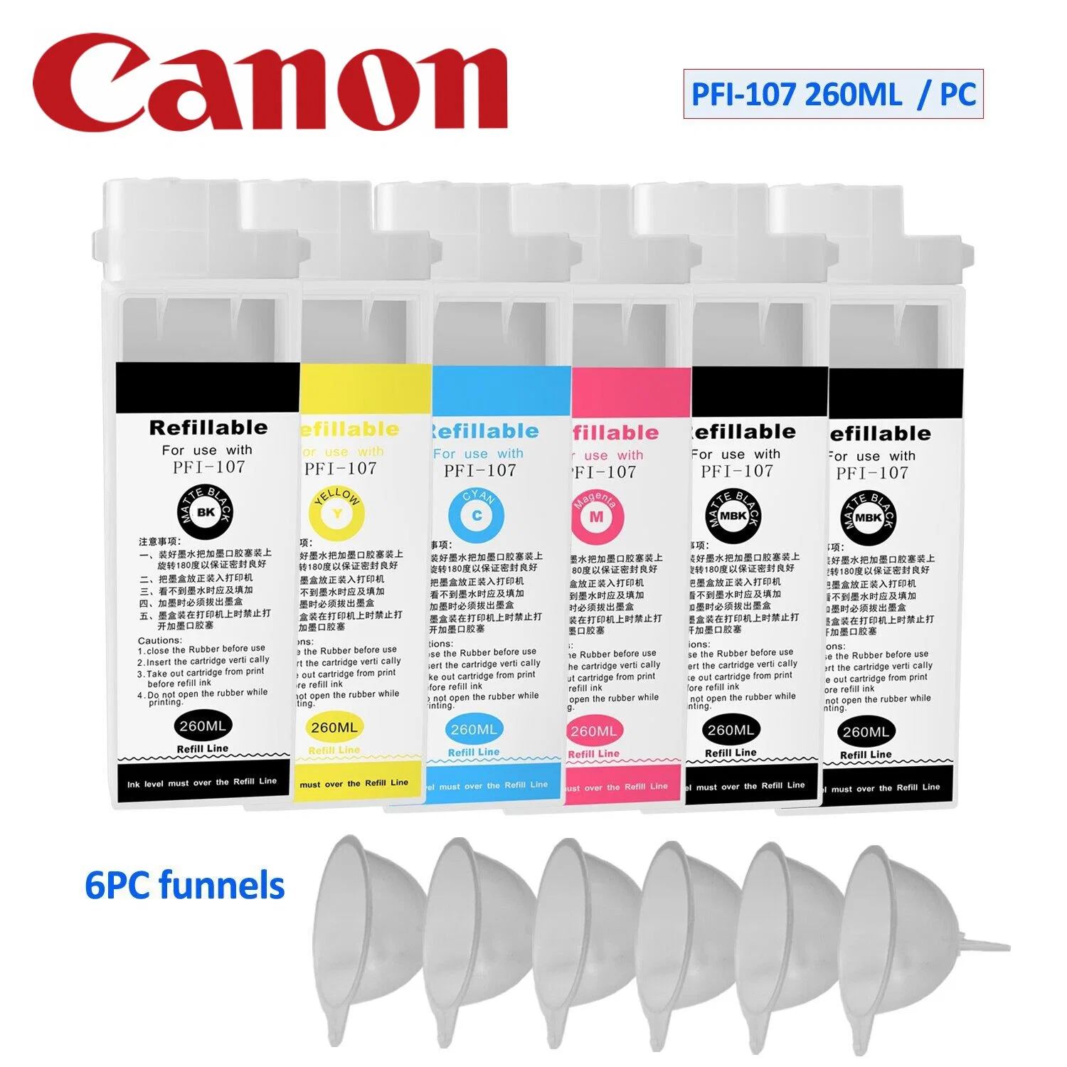 Pfi107 Wiederfüllbare Tintenpatrone für Canon Ipf680 iPF685 Ipf770 iPF780 Ipf785 Ipf670 Ipf-670 Ipf-770 Ipf 770 670 Pfi 107 Pfi-107 Tintenpatrone Des Druckers