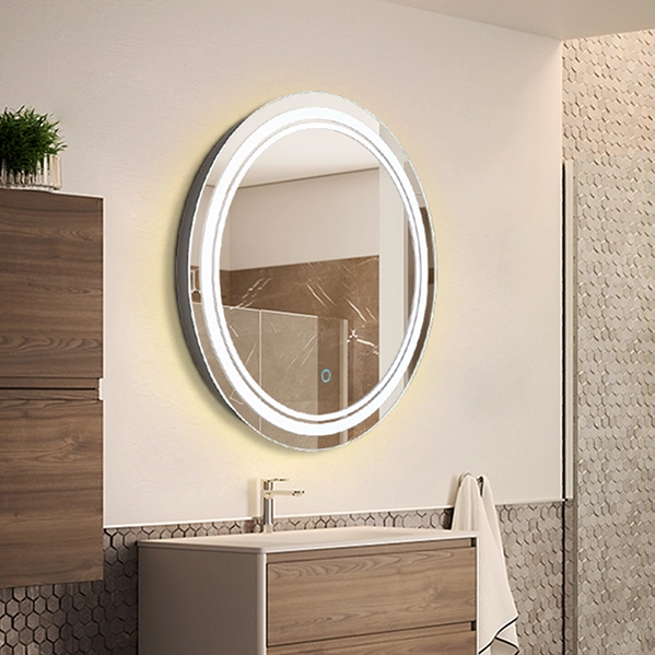 Forme ronde Sun trois Voyant Touch Frameless anti brouillard fonction montée au mur rétroéclairé par LED Miroir de salle de bains