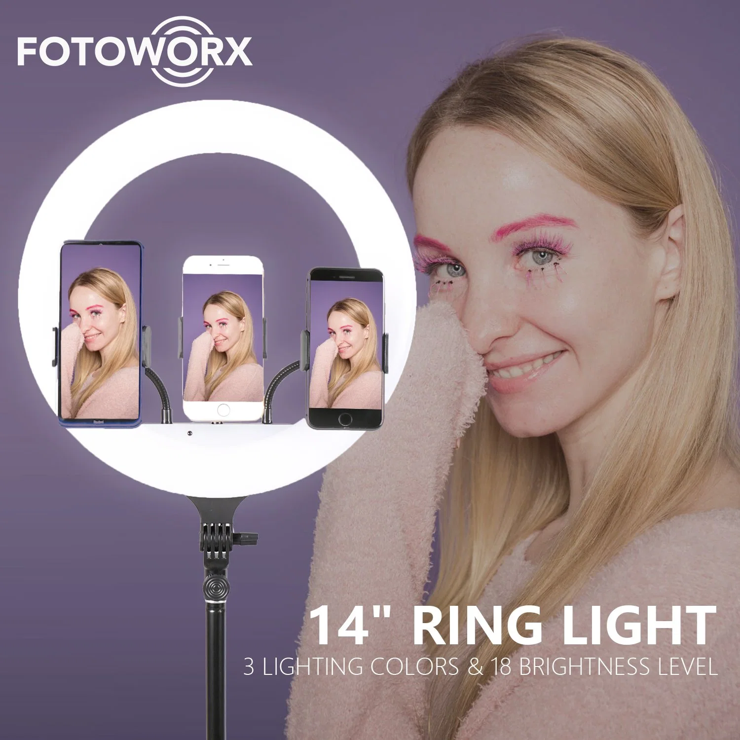 Fotoworx Anillo de luz LED de 14 pulgadas para Smartphone Vlog