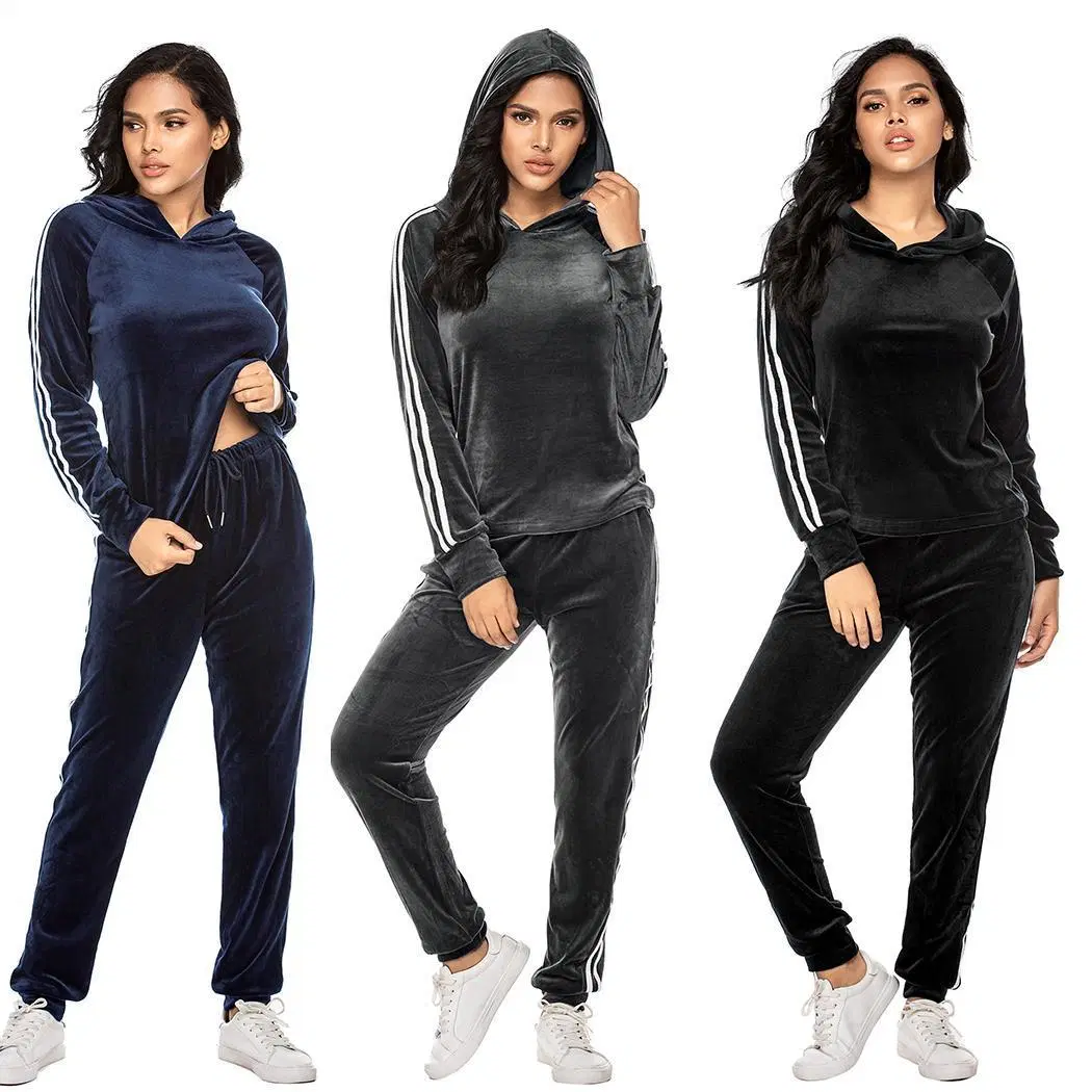 Auf Lager Custom Sweatsuit Jogginghose Jogginghose Hoodie Velour Hoodie Trainingsanzug mit Kapuze für Damen