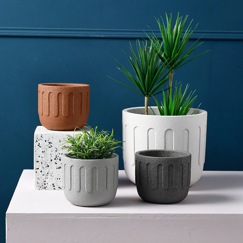 Ceramic Cement Flower Pots Nordic Style Simple and Creative Potted Green Plants Flower Pots Round Sandstone