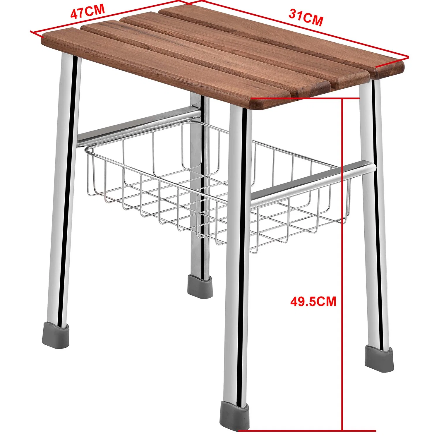 Free Standing Bamboo Shower Seat with #304 Stainless Steel Frame and Barsket