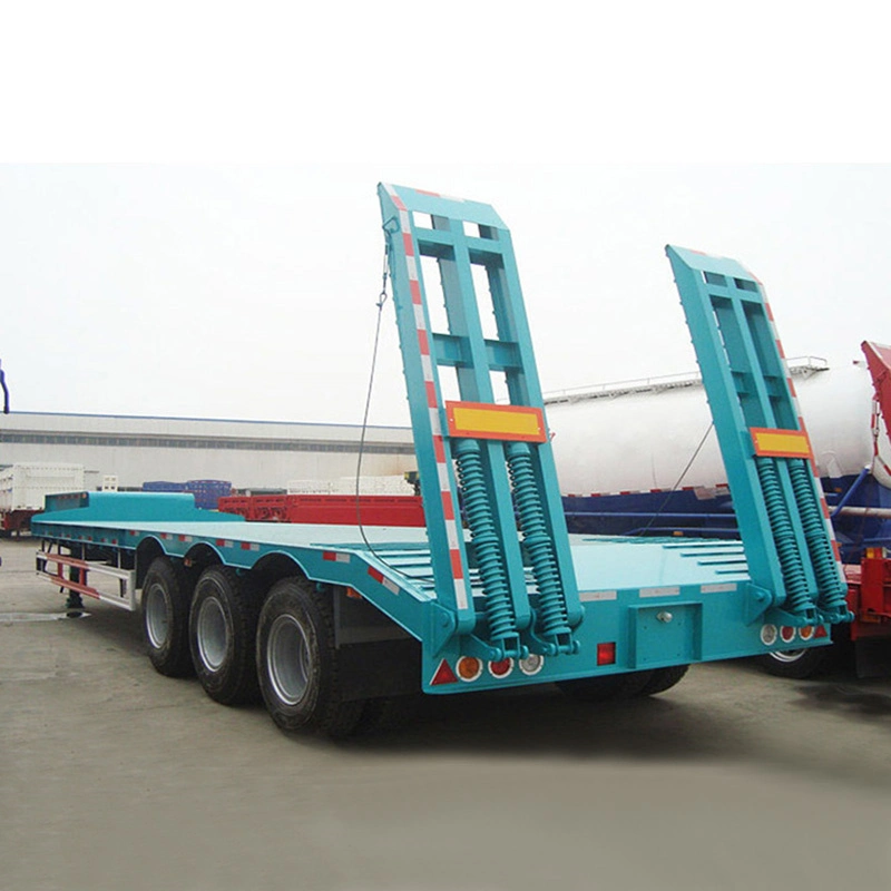 3 Axles Excavator Transport Lowbed Lowboy Low Flatbed Truck Semi Trailer