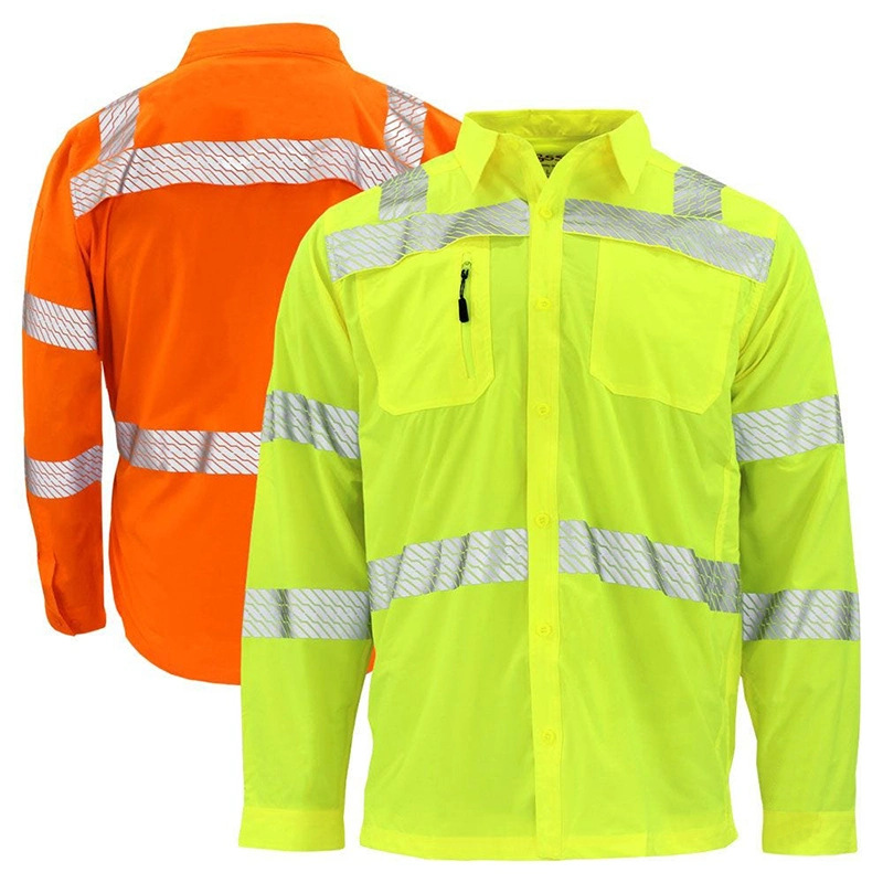 Men Safety Reflective Shirts Windbreaker Cooling Sun Shirt with Pockets Quick Dry Prevent Bask in Shirt