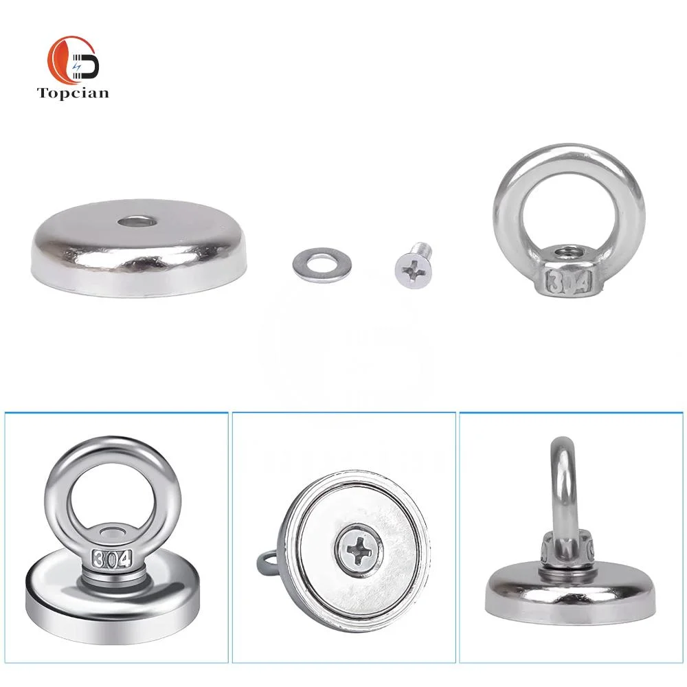 304 Stainless Steel Heavy Duty Rare Earth Neodymium Magnet Hook with Eyelets for Home Kitchen and Office