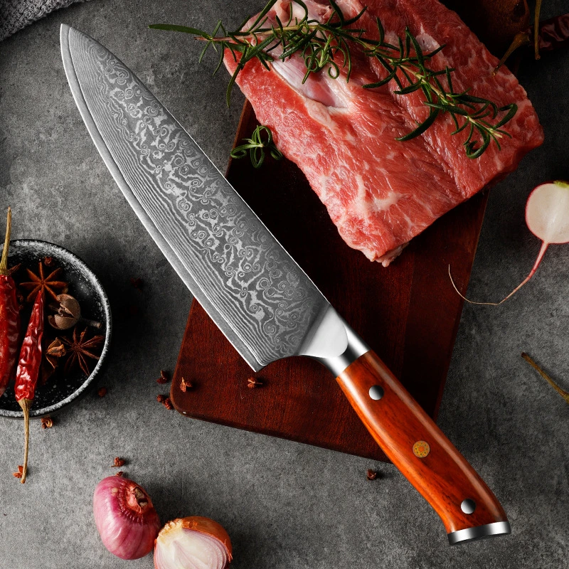 8 Zoll Professional 67 Schichten Damaskus Stahl Rosenholz Massivholz Griff scharfe Küche Chef Messer mit Geschenkbox