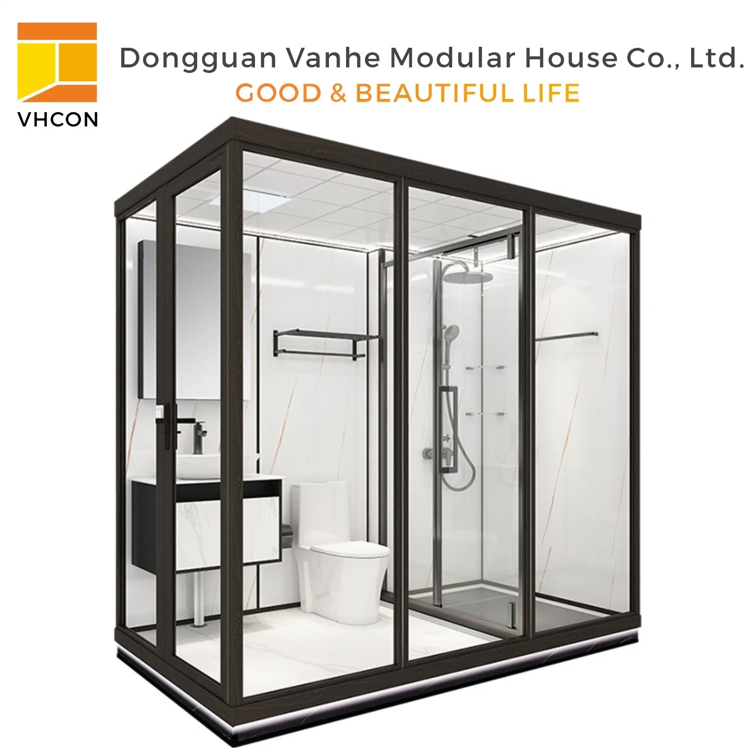 Hotel Design Glass Door Portable Prefabricated Unit Shower Complete Modular Prefab Cabin Bathroom Pod with Toilet