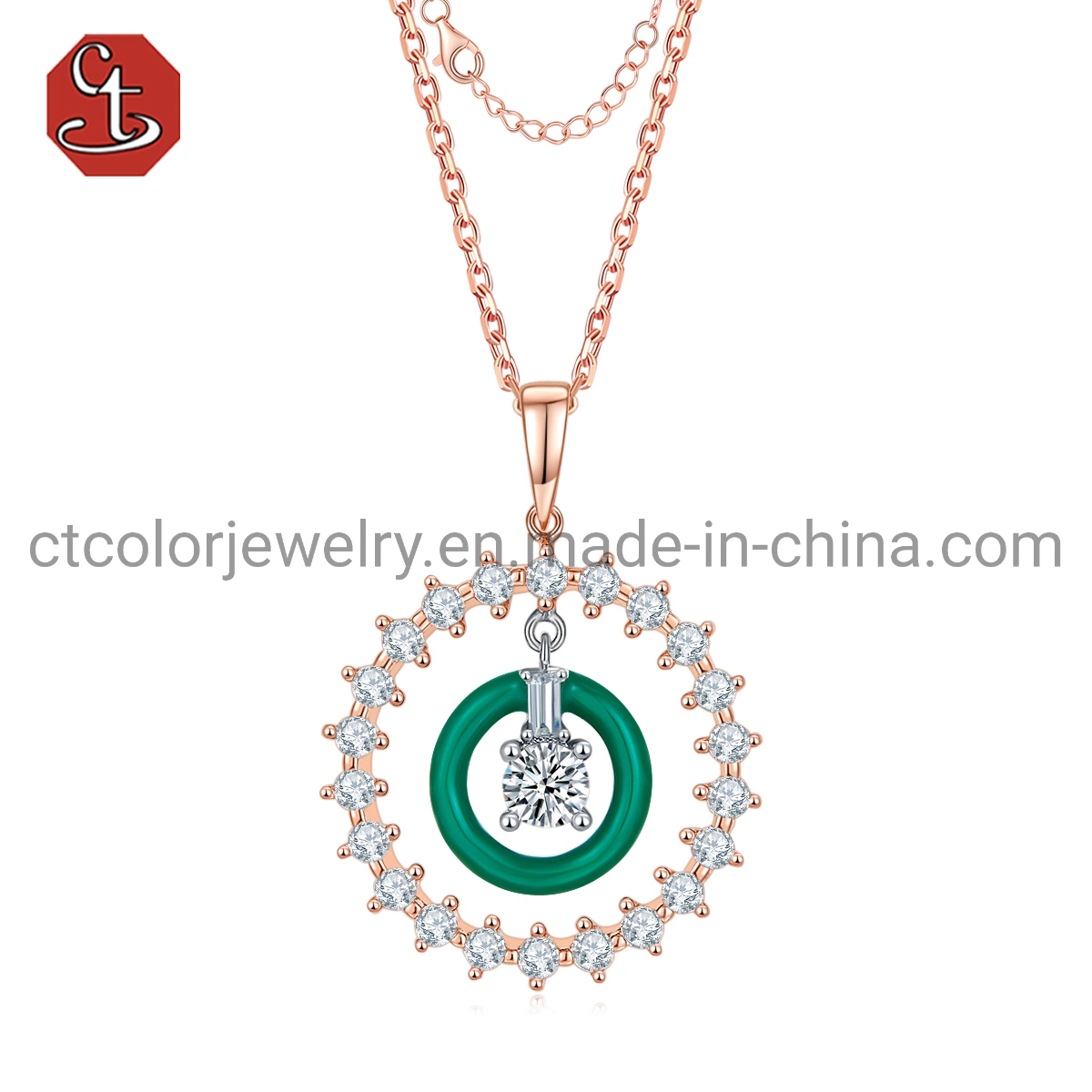 Fashion Jewelry 925 Sterling Silver Enamel Chain CZ Diamond Necklace for Women