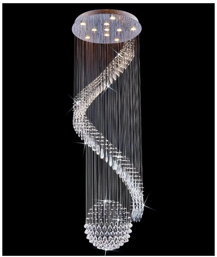 Factory Direct Sale Long Ceiling Light Rain Drop K9 Crystal Decor Hotel Villa Staircase Chandelier Fixture