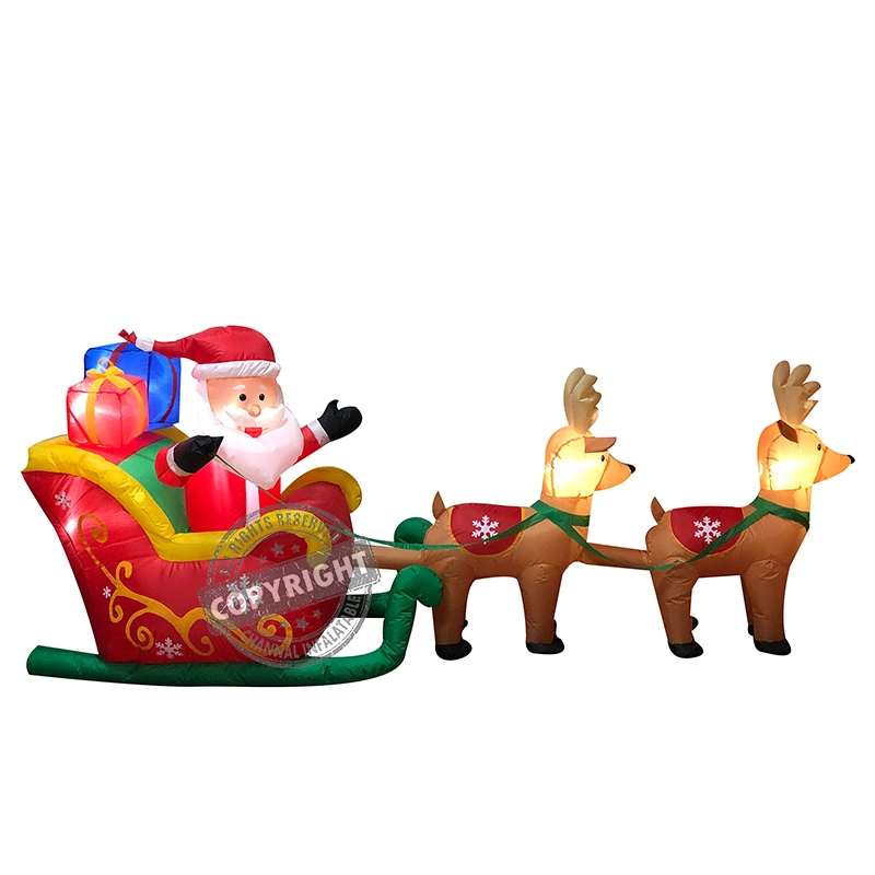 Inflatable Santa Sleigh avec décoration de Noël de Rennes en plein air avec LED