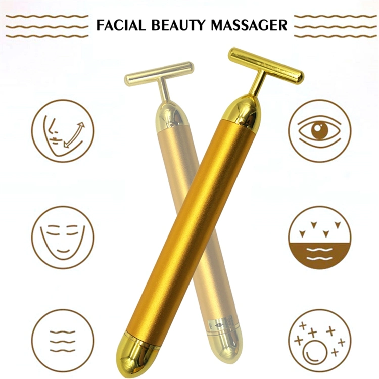 Amazon Hot Home Use Beauty Equipment 24K Gold Vibrating Lifting Skin Care Tools Electric Massage Face Roller Facial Vibration Massager
