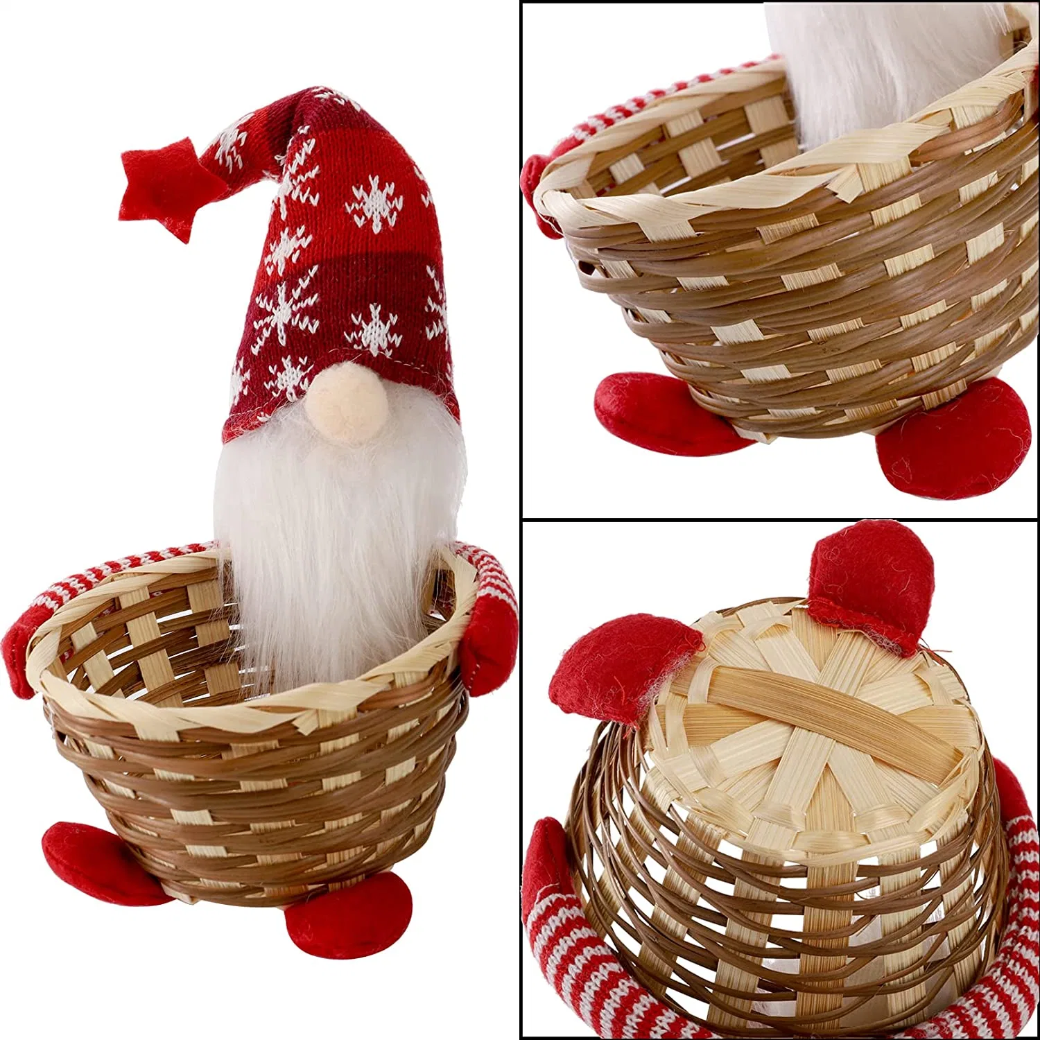 Christmas Gnome Candy Storage Basket - Santa Claus Gift Basket and Candy Storage Container - Xmas Gift Bags and Table Display Ornament for Christmas Party Decor