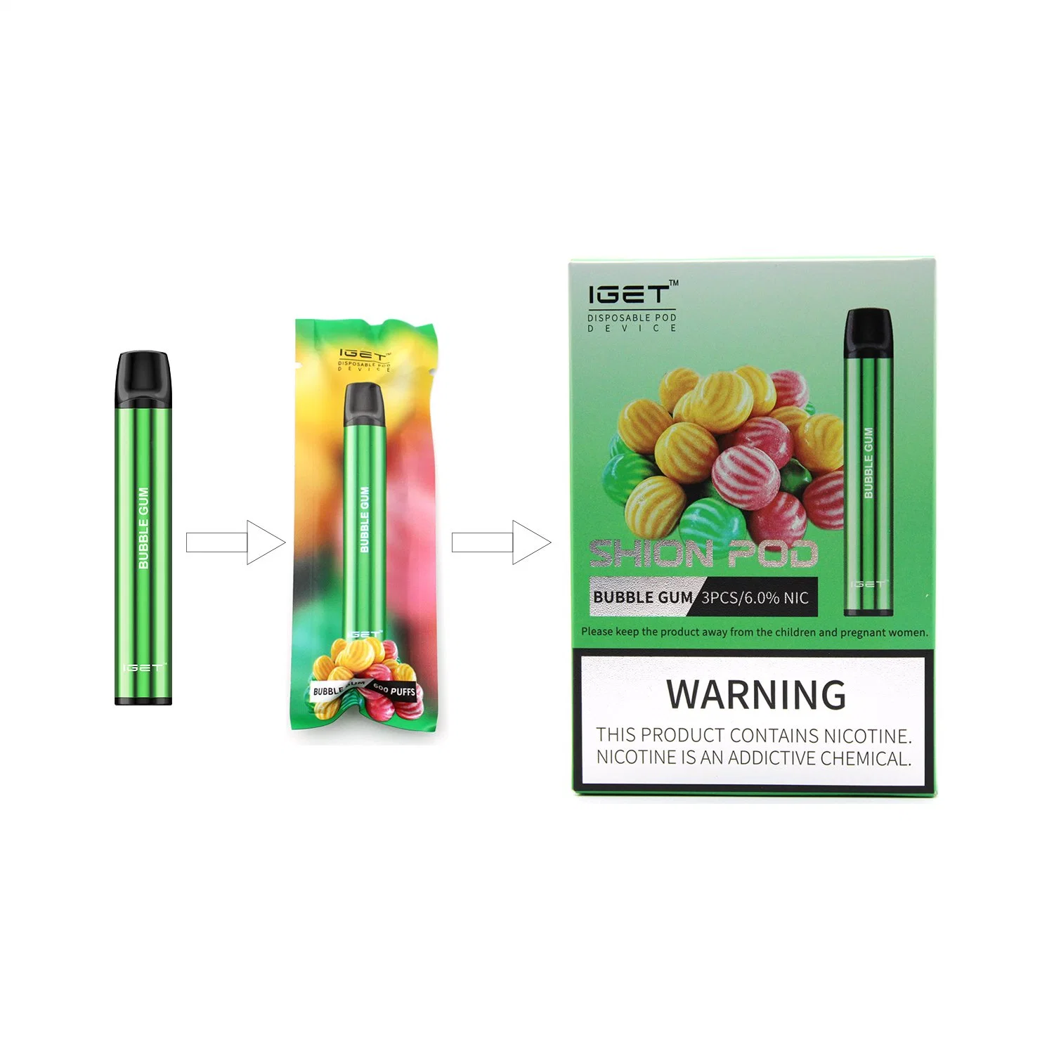 Stock Iget E original de 21 cigarrillos de sabores de frutas 600 inhalaciones Iget Shion Factory