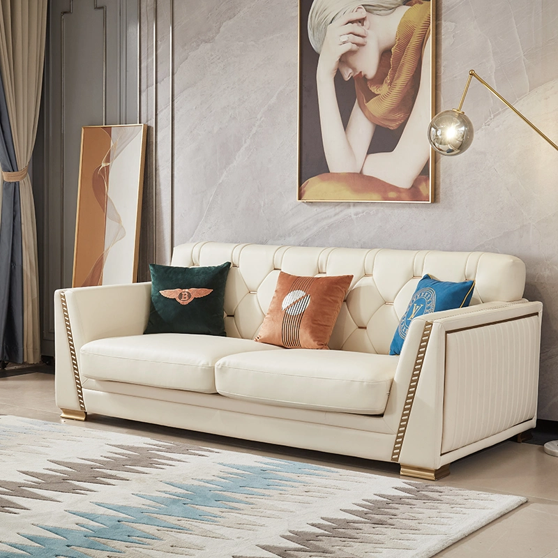 Modern Italy Living Room Furniture Modern Luxury Solid Wood U Shape 1+2+3 Seater Leather Sofa Set
