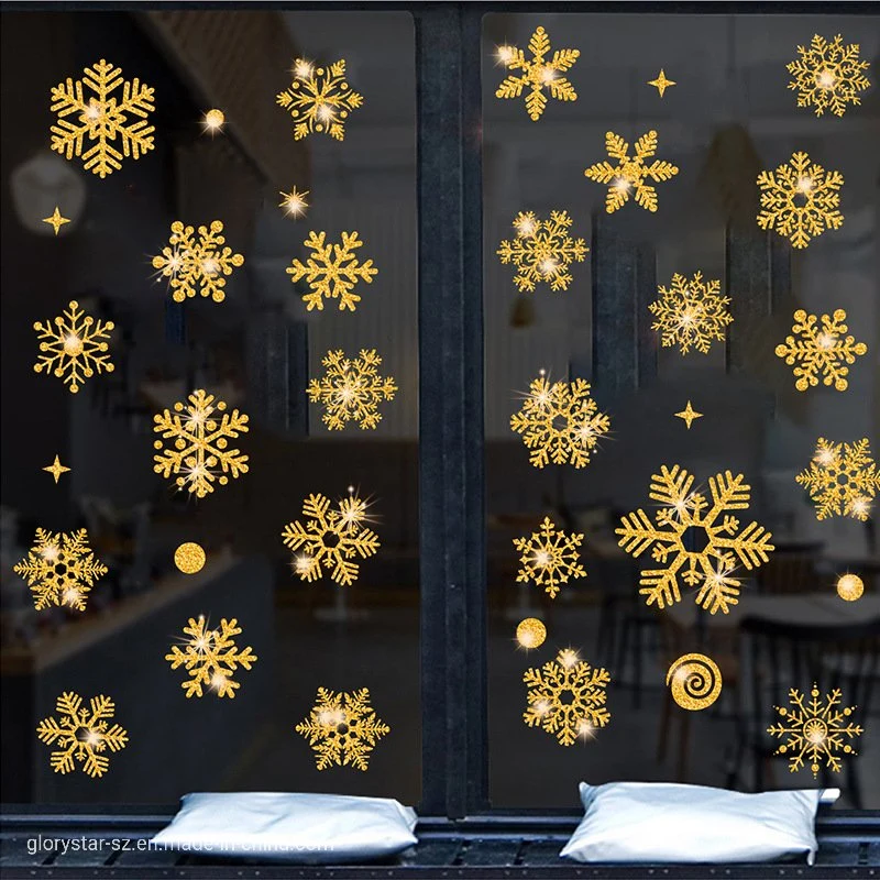 DIY Wall Christmas Decoration Gold Snowflake Glass Window Stickers