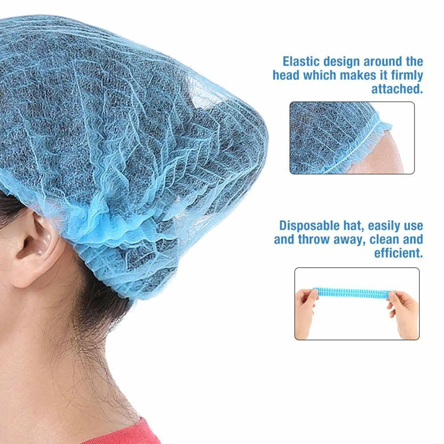 Disposable PP Nonwoven Printed Blue Green Pink Yellow White Bouffant Cap Hair Cap