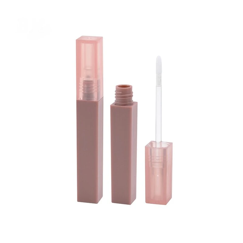 Bling Nude Pink Soft Touch Rubber Plastic Thick Applicator Lipgloss Tube Packaging Square Empty Long Lip Gloss Container Tube