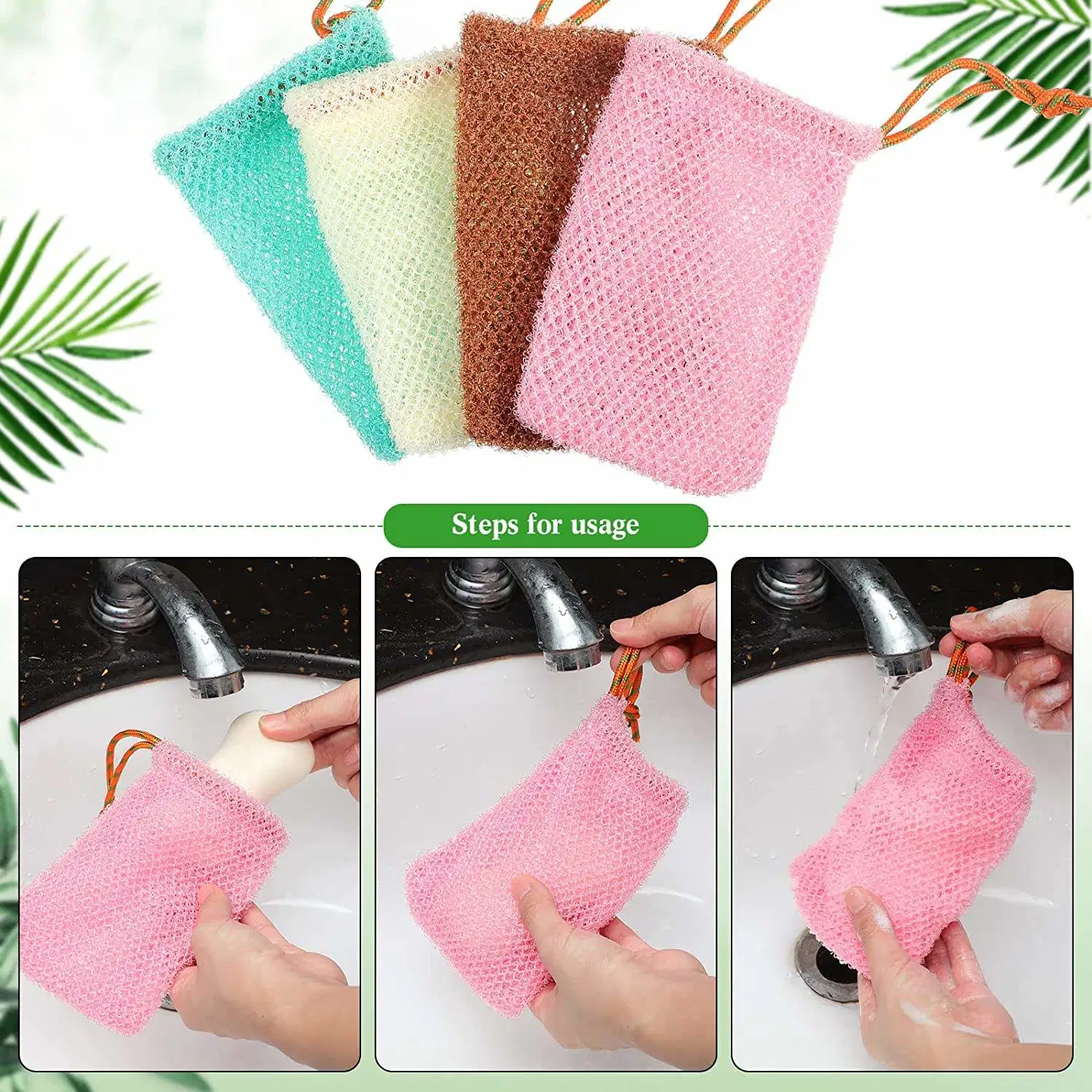 Premium Durable Exfoliating Mesh Pouch Soap Saver Scrubber Nylon Cotton Mesh Soap Bag for Foaming Drying Soap