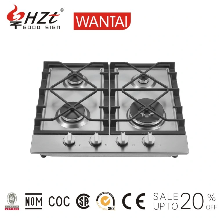 Built-in 4 Burners Cast Iron Grill Pusle Ignition Copper Injector Hobs Stainless Steel Panel Gas Stove