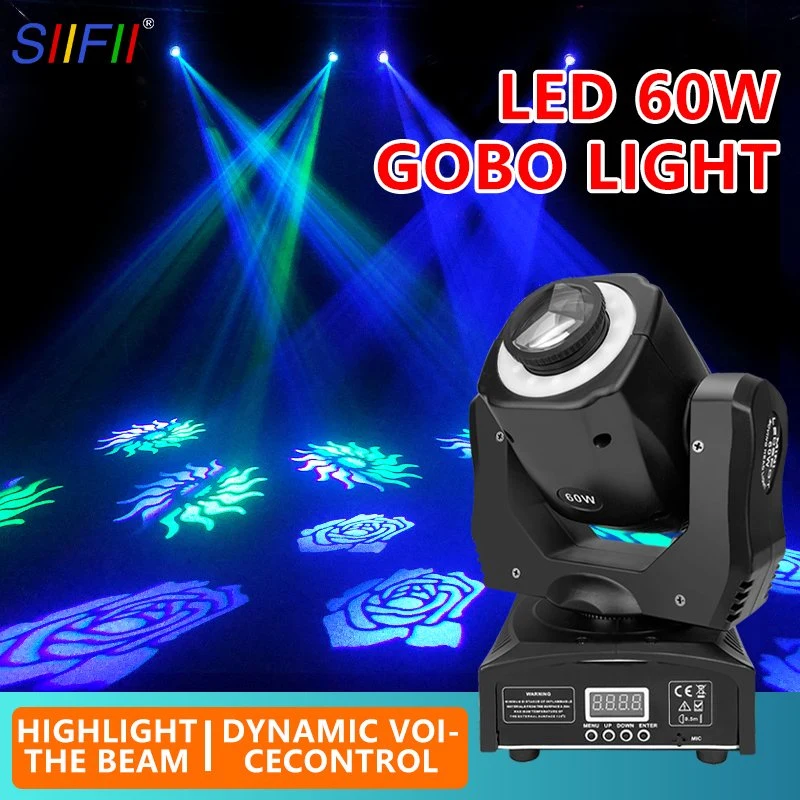Foco de cabeça móvel LED Gobo 60W com efeitos de iluminação de grupo Para os faróis móveis DJ disco Stage Club